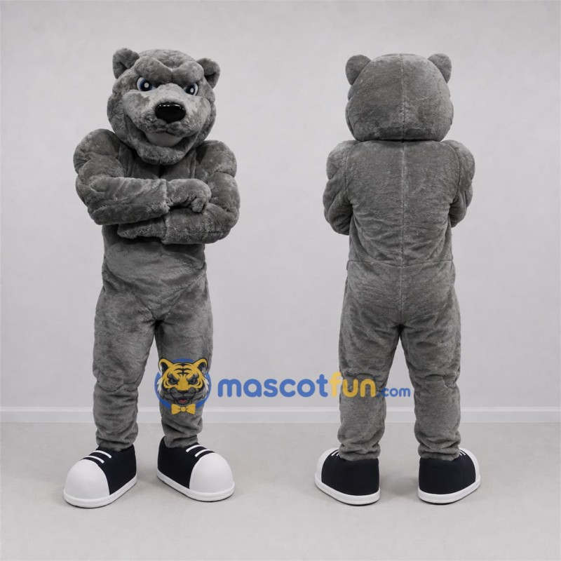 Custom Gray Bear Mascot Costume Adult Full Body Suit for Sports Events