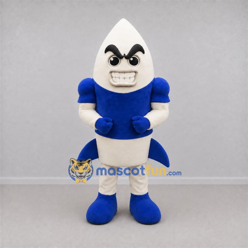 Custom White and Blue Rocket Mascot Costume Adult Full Body Suit for Space Events Custom White and Blue Rocket Mascot Costume Adult Full Body Suit for Space Events