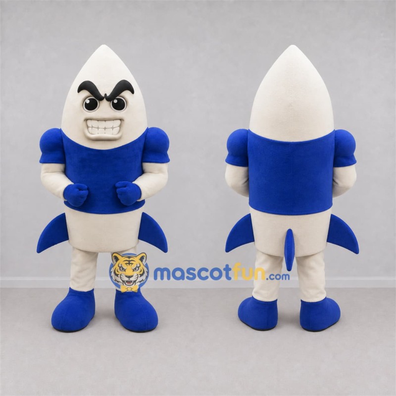 Custom White and Blue Rocket Mascot Costume Adult Full Body Suit for Space Events Custom White and Blue Rocket Mascot Costume Adult Full Body Suit for Space Events