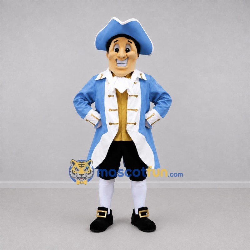 Custom Blue and White Colonial Patriot Mascot Costume Adult Full Body Suit for Historical Events Custom Blue and White Colonial Patriot Mascot Costume Adult Full Body Suit for Historical Events