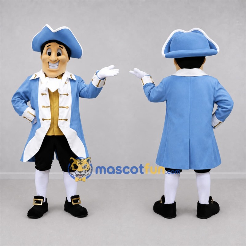 Custom Blue and White Colonial Patriot Mascot Costume Adult Full Body Suit for Historical Events Custom Blue and White Colonial Patriot Mascot Costume Adult Full Body Suit for Historical Events
