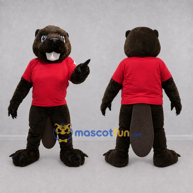 Custom Brown and Red Beaver Mascot Costume Adult Full Body Suit for Wildlife Events Custom Brown and Red Beaver Mascot Costume Adult Full Body Suit for Wildlife Events