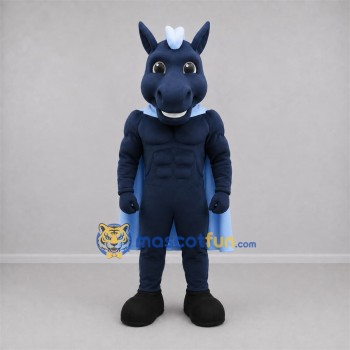 Custom Navy and Light Blue Superhero Horse Mascot Costume Adult Full Body Suit for Sports Events