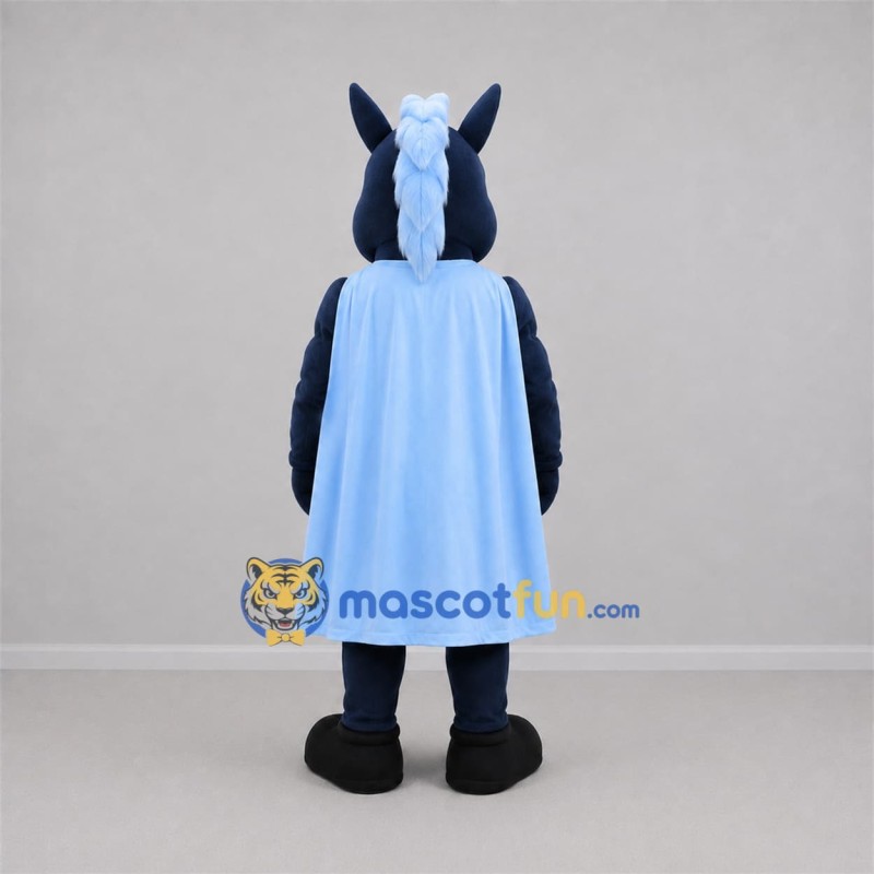 Custom Navy and Light Blue Superhero Horse Mascot Costume Adult Full Body Suit for Sports Events Custom Navy and Light Blue Superhero Horse Mascot Costume Adult Full Body Suit for Sports Events