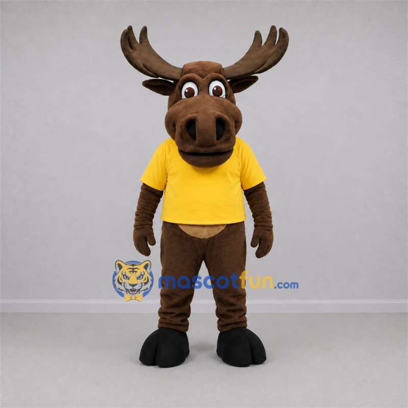 Custom Brown and Yellow Moose Mascot Costume Adult Full Body Suit for Wildlife Events Custom Brown and Yellow Moose Mascot Costume Adult Full Body Suit for Wildlife Events