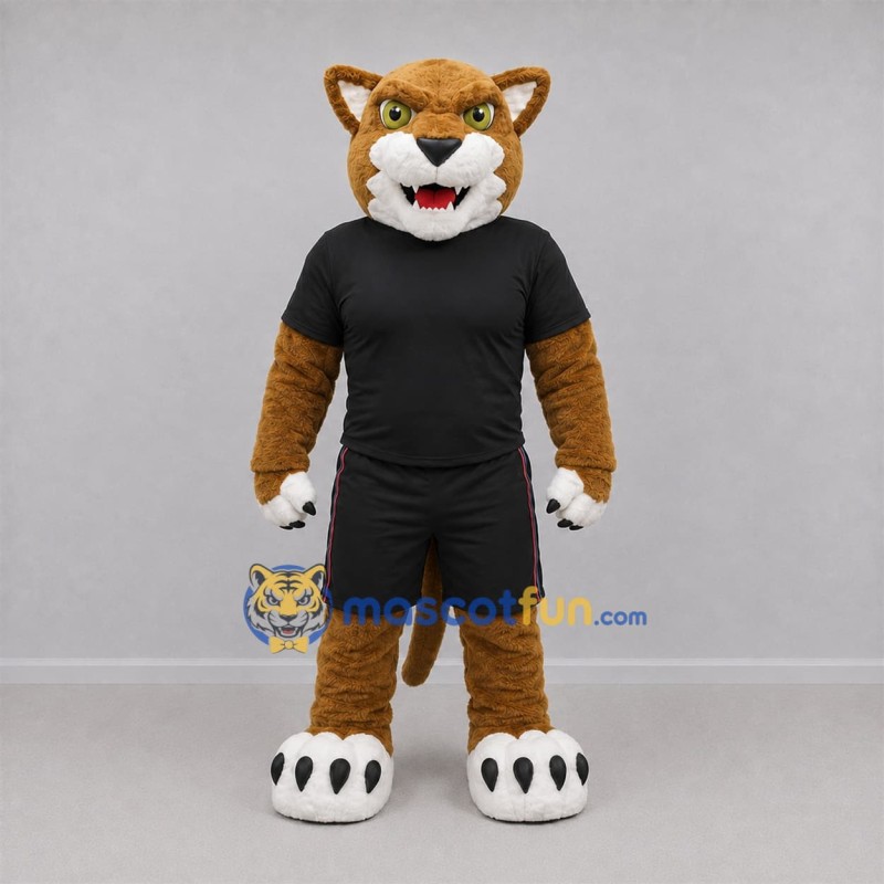 Custom Tan and Black Cougar Mascot Costume Adult Full Body Suit for Sports Events