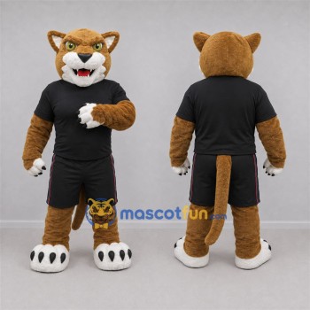 Custom Tan and Black Cougar Mascot Costume Adult Full Body Suit for Sports Events