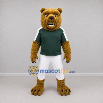 Custom Brown and Green Bear Mascot Costume Adult Full Body Suit for Sports Events