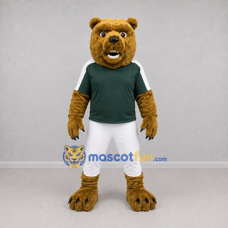 Custom Brown and Green Bear Mascot Costume Adult Full Body Suit for Sports Events Custom Brown and Green Bear Mascot Costume Adult Full Body Suit for Sports Events