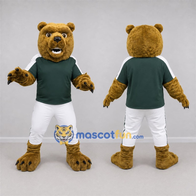 Custom Brown and Green Bear Mascot Costume Adult Full Body Suit for Sports Events Custom Brown and Green Bear Mascot Costume Adult Full Body Suit for Sports Events