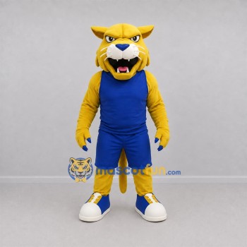 Custom Yellow and Blue Wildcat Mascot Costume Adult Full Body Suit for Sports Events