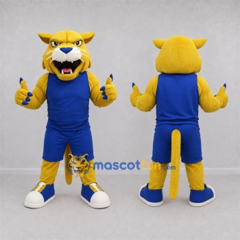 Custom Yellow and Blue Wildcat Mascot Costume Adult Full Body Suit for Sports Events