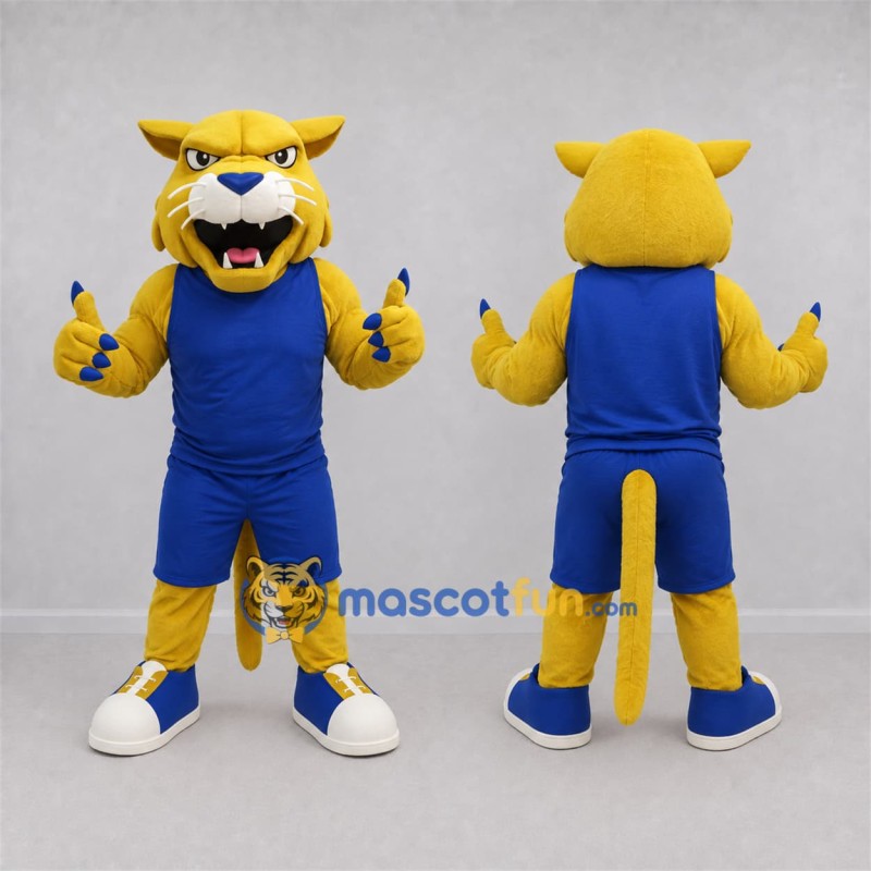 Custom Yellow and Blue Wildcat Mascot Costume Adult Full Body Suit for Sports Events Custom Yellow and Blue Wildcat Mascot Costume Adult Full Body Suit for Sports Events