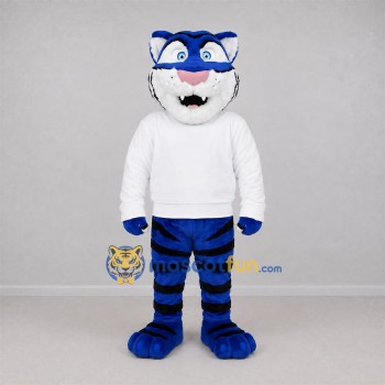 Custom Blue and White Tiger Mascot Costume Adult Full Body Suit for Sports Events Custom Blue and White Tiger Mascot Costume Adult Full Body Suit for Sports Events