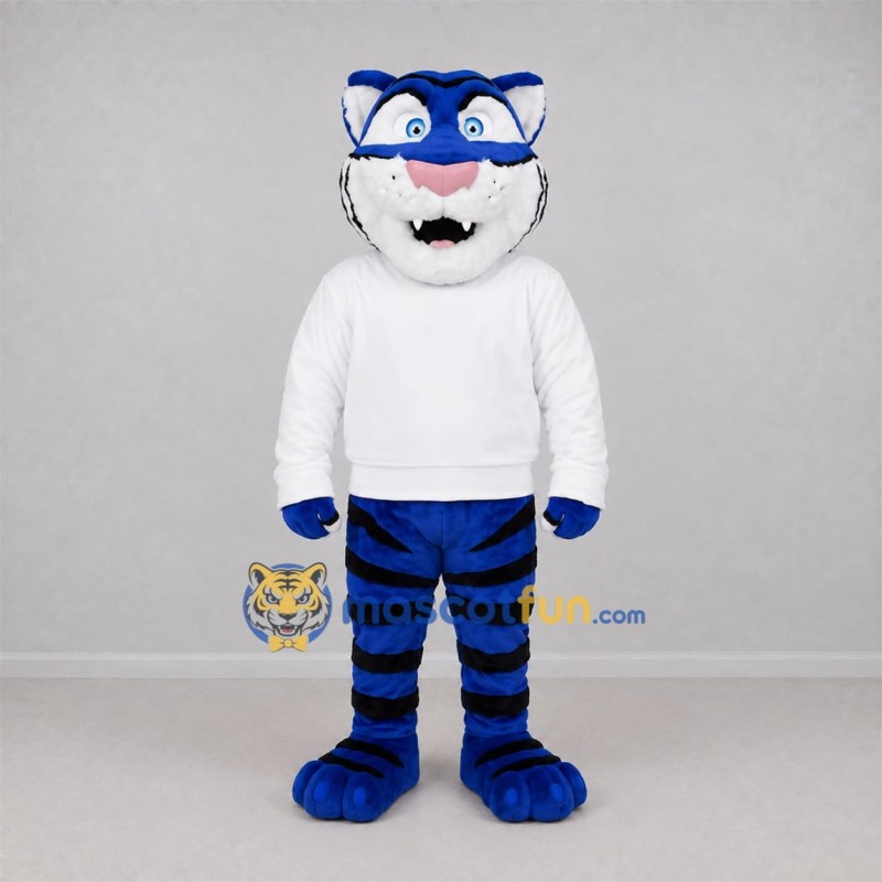 Custom Blue and White Tiger Mascot Costume Adult Full Body Suit for Sports Events Custom Blue and White Tiger Mascot Costume Adult Full Body Suit for Sports Events