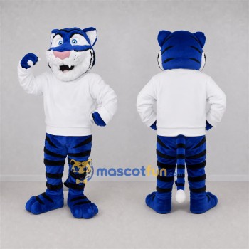 Custom Blue and White Tiger Mascot Costume Adult Full Body Suit for Sports Events