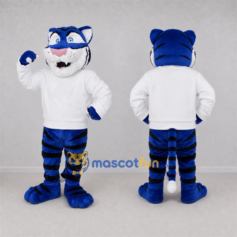 Custom Blue and White Tiger Mascot Costume Adult Full Body Suit for Sports Events Custom Blue and White Tiger Mascot Costume Adult Full Body Suit for Sports Events