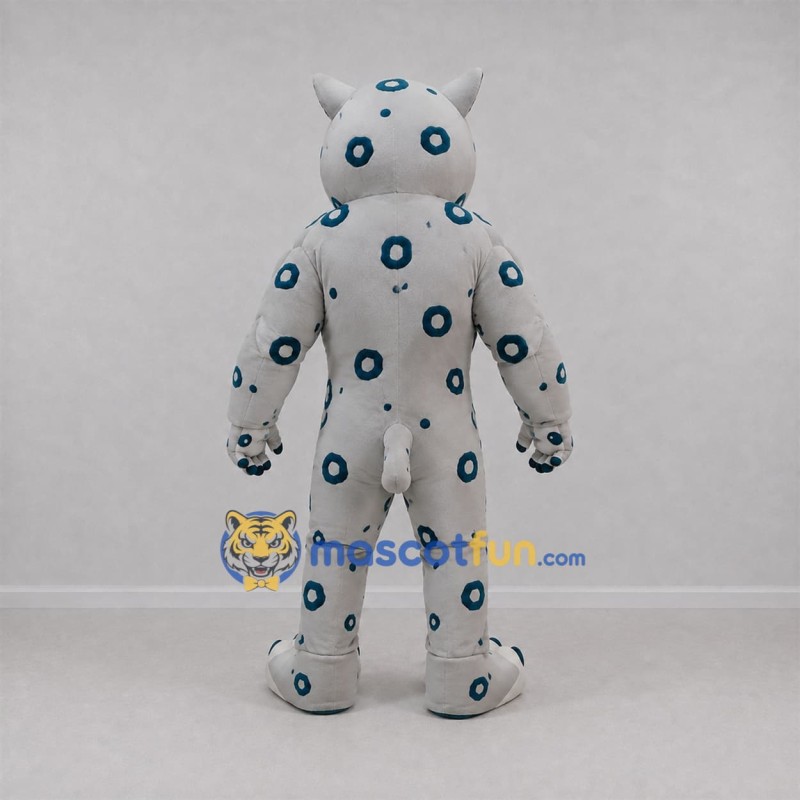 Custom White and Teal Leopard Mascot Costume Adult Full Body Suit for Sports Events Custom White and Teal Leopard Mascot Costume Adult Full Body Suit for Sports Events