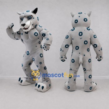 Custom White and Teal Leopard Mascot Costume Adult Full Body Suit for Sports Events