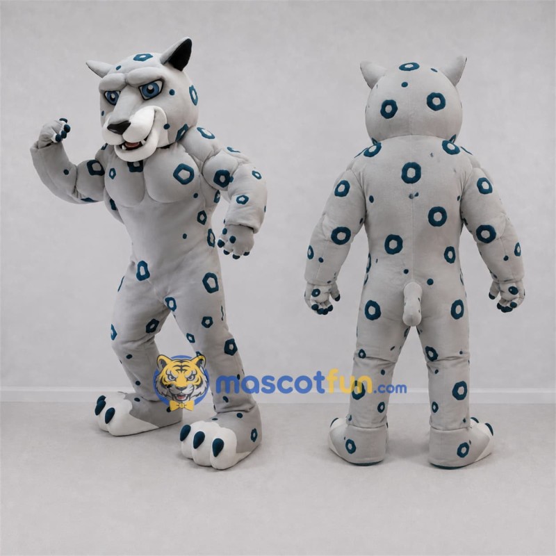Custom White and Teal Leopard Mascot Costume Adult Full Body Suit for Sports Events Custom White and Teal Leopard Mascot Costume Adult Full Body Suit for Sports Events