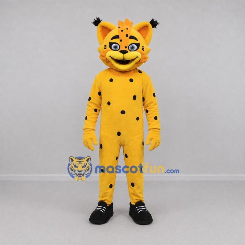 Custom Yellow and Black Lynx Mascot Costume Adult Full Body Suit for Wildlife Events Custom Yellow and Black Lynx Mascot Costume Adult Full Body Suit for Wildlife Events