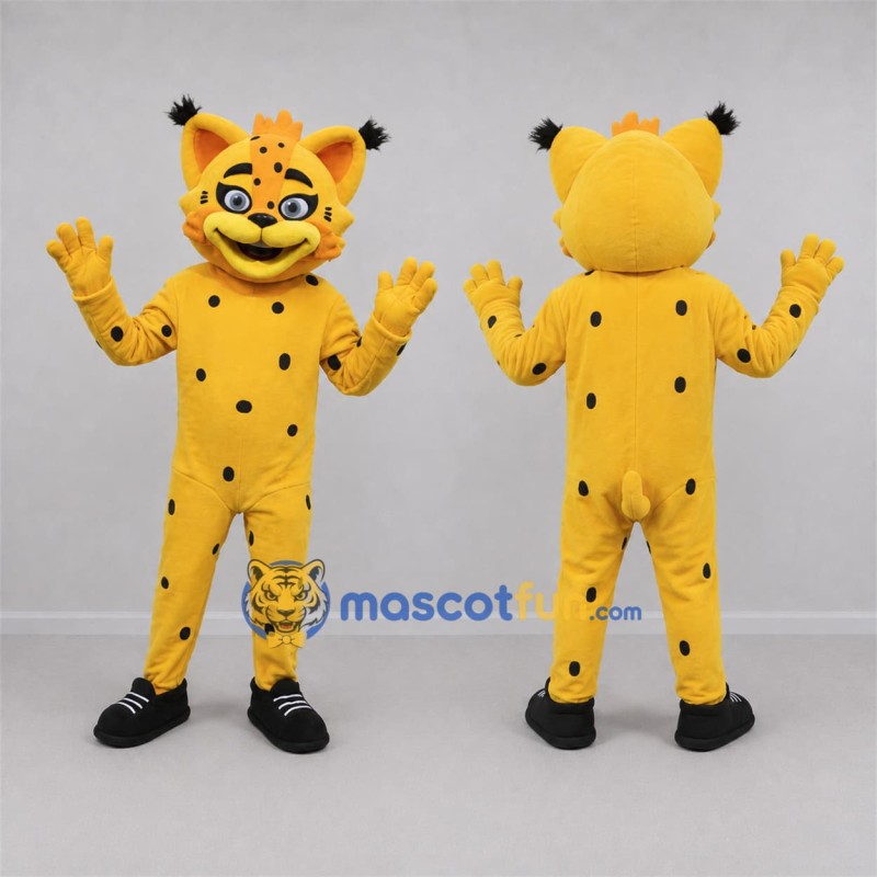 Custom Yellow and Black Lynx Mascot Costume Adult Full Body Suit for Wildlife Events Custom Yellow and Black Lynx Mascot Costume Adult Full Body Suit for Wildlife Events
