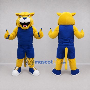 Custom Yellow and Blue Wildcat Mascot Costume Adult Full Body Suit for Sports Events