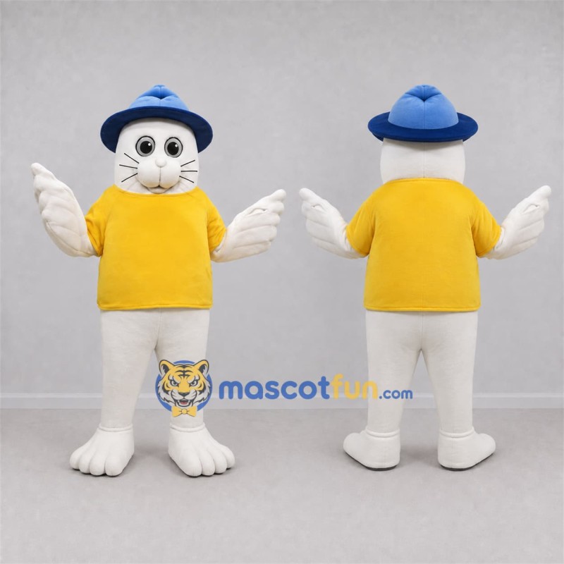Custom White and Yellow Seal Mascot Costume Adult Full Body Suit for Marine Events Custom White and Yellow Seal Mascot Costume Adult Full Body Suit for Marine Events