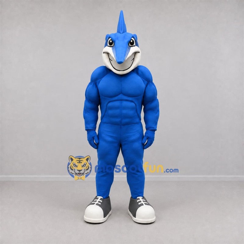 Custom Blue and White Swordfish Mascot Costume Adult Full Body Suit for Marine Events Custom Blue and White Swordfish Mascot Costume Adult Full Body Suit for Marine Events