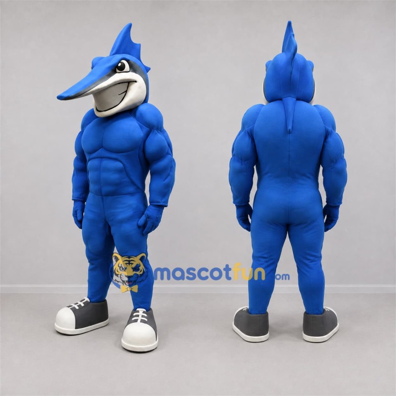 Custom Blue and White Swordfish Mascot Costume Adult Full Body Suit for Marine Events Custom Blue and White Swordfish Mascot Costume Adult Full Body Suit for Marine Events