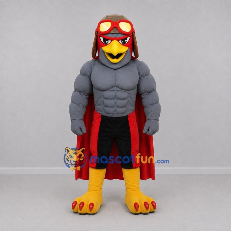 Custom Gray and Red Aviator Bird Mascot Costume Adult Full Body Suit for Aviation Events