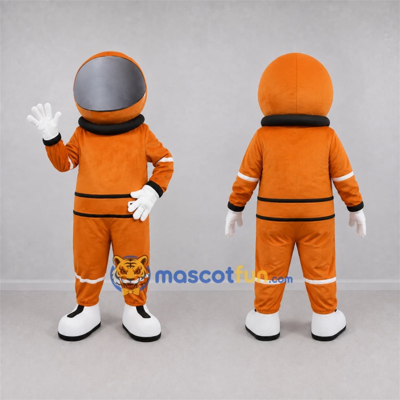 Custom Orange and White Astronaut Mascot Costume Adult Full Body Suit for Space Events Custom Orange and White Astronaut Mascot Costume Adult Full Body Suit for Space Events