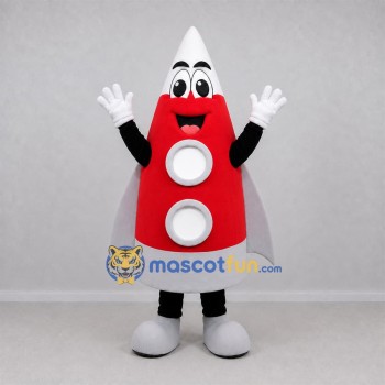 Custom Red and White Rocket Mascot Costume Adult Full Body Suit for Space Events Custom Red and White Rocket Mascot Costume Adult Full Body Suit for Space Events