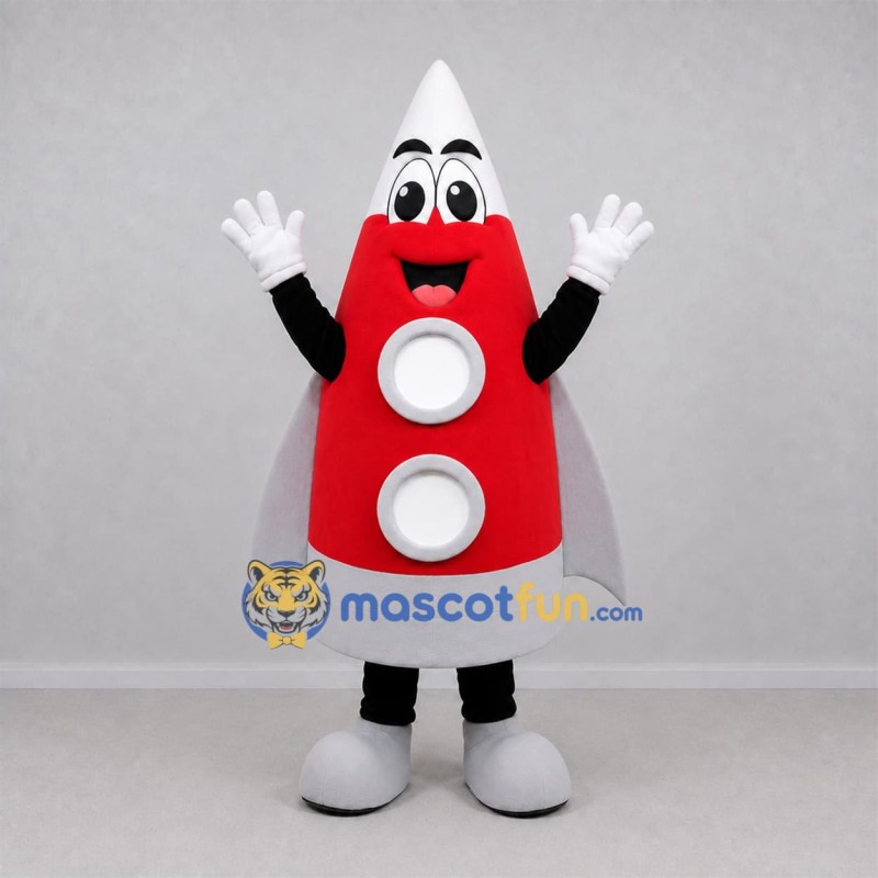 Custom Red and White Rocket Mascot Costume Adult Full Body Suit for Space Events Custom Red and White Rocket Mascot Costume Adult Full Body Suit for Space Events