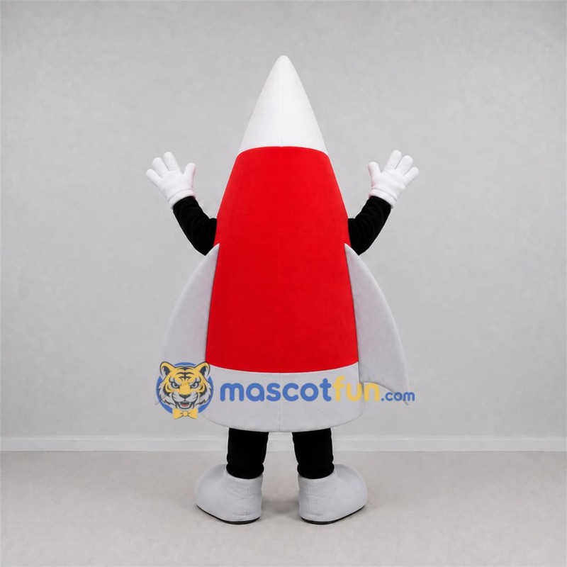 Custom Red and White Rocket Mascot Costume Adult Full Body Suit for Space Events Custom Red and White Rocket Mascot Costume Adult Full Body Suit for Space Events