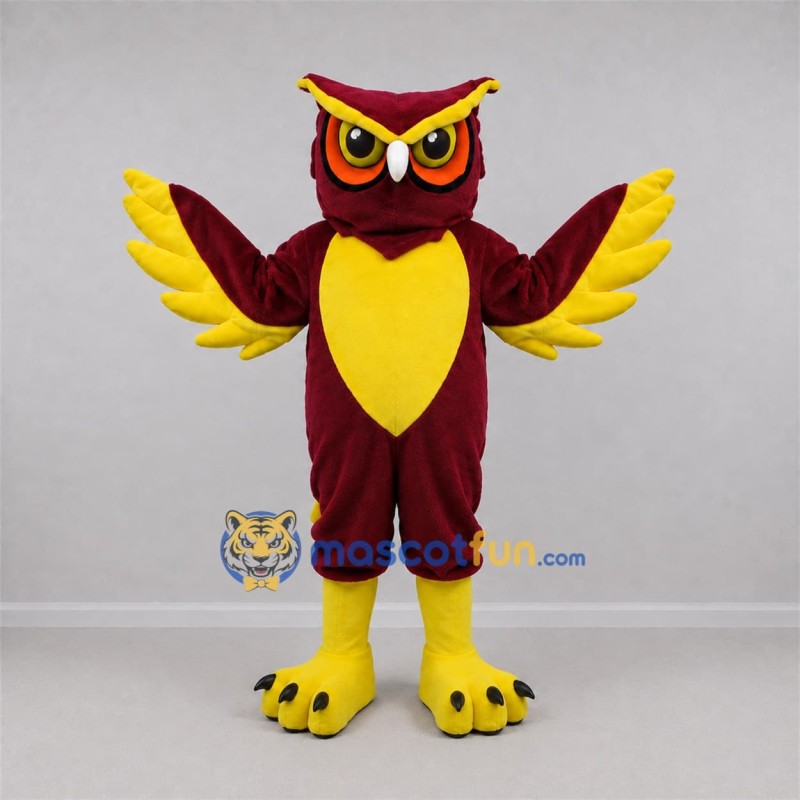 Custom Burgundy and Yellow Owl Mascot Costume Adult Full Body Suit for School Events Custom Burgundy and Yellow Owl Mascot Costume Adult Full Body Suit for School Events