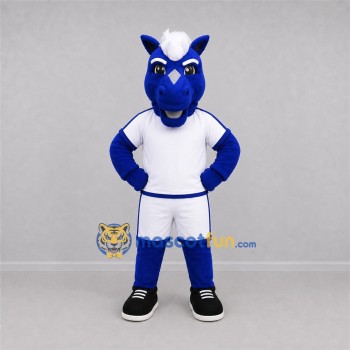 Custom Blue and White Horse Mascot Costume Adult Full Body Suit for Sports Events