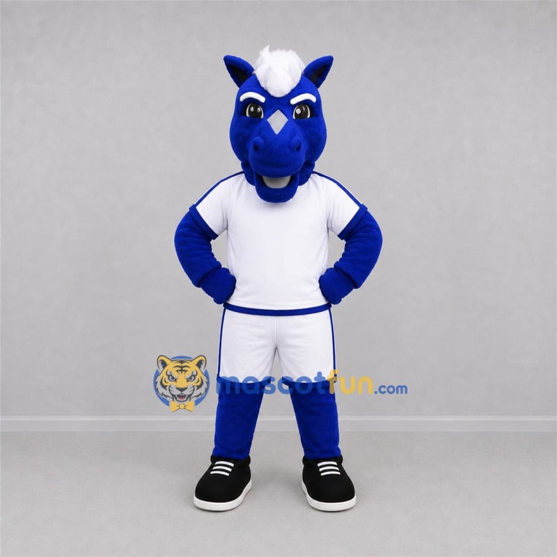 Custom Blue and White Horse Mascot Costume Adult Full Body Suit for Sports Events Custom Blue and White Horse Mascot Costume Adult Full Body Suit for Sports Events