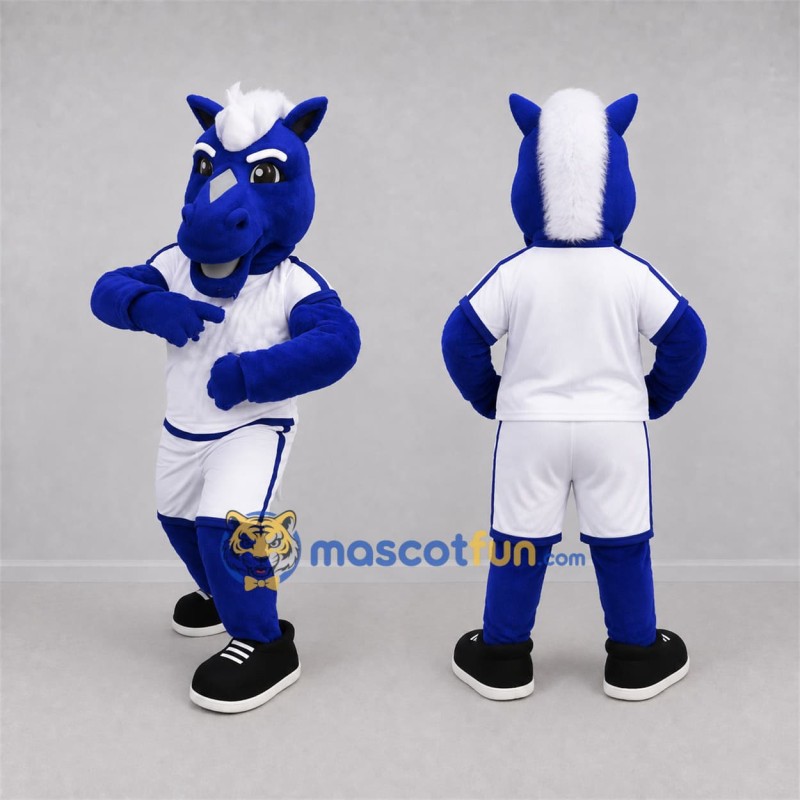 Custom Blue and White Horse Mascot Costume Adult Full Body Suit for Sports Events Custom Blue and White Horse Mascot Costume Adult Full Body Suit for Sports Events