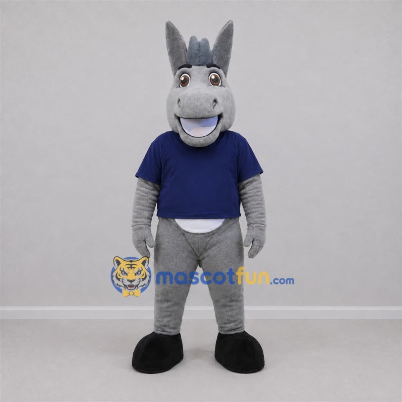 Custom Gray and Blue Donkey Mascot Costume Adult Full Body Suit for Farm Events Custom Gray and Blue Donkey Mascot Costume Adult Full Body Suit for Farm Events