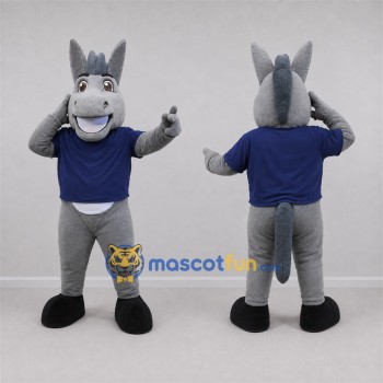 Custom Gray and Blue Donkey Mascot Costume Adult Full Body Suit for Farm Events