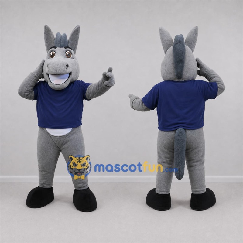 Custom Gray and Blue Donkey Mascot Costume Adult Full Body Suit for Farm Events Custom Gray and Blue Donkey Mascot Costume Adult Full Body Suit for Farm Events