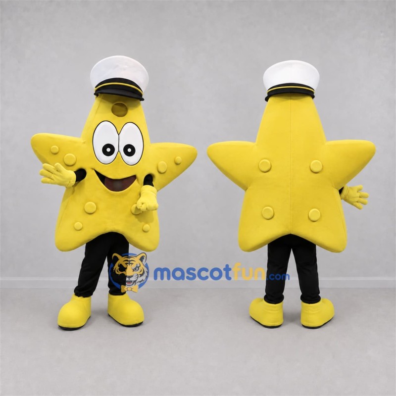 Custom Yellow and White Sailor Starfish Mascot Costume Adult Full Body Suit for Marine Events Custom Yellow and White Sailor Starfish Mascot Costume Adult Full Body Suit for Marine Events