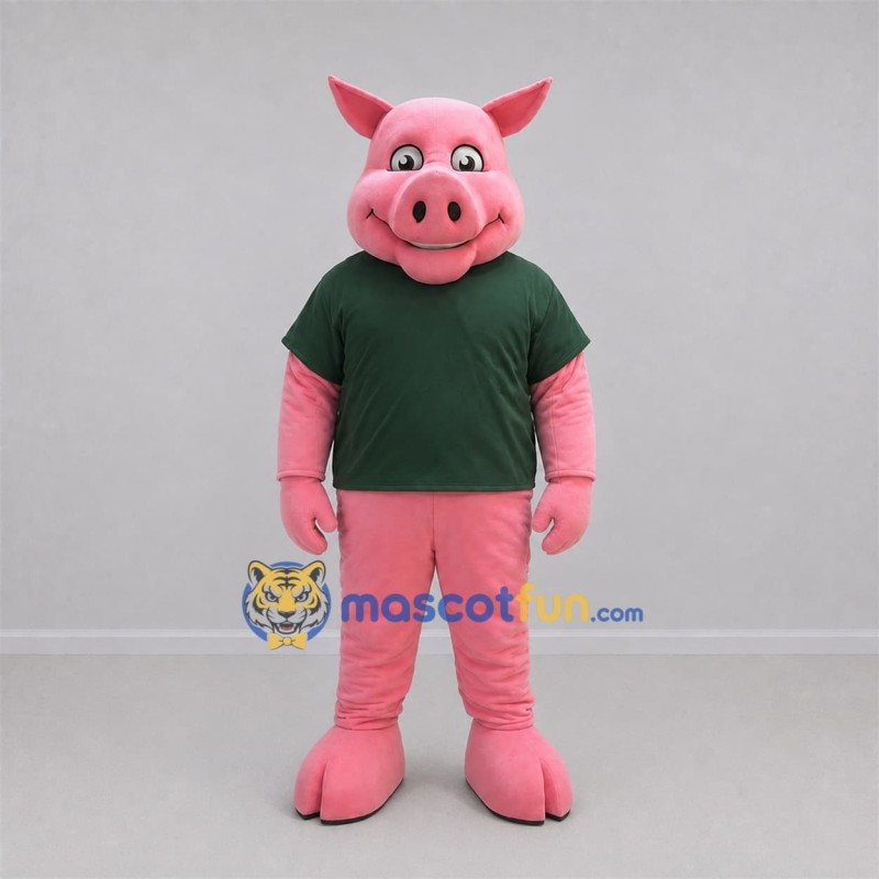 Custom Pink and Green Pig Mascot Costume Adult Full Body Suit for Farm Events Custom Pink and Green Pig Mascot Costume Adult Full Body Suit for Farm Events