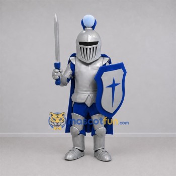 Custom Silver and Blue Knight Mascot Costume Adult Full Body Suit for Medieval Events