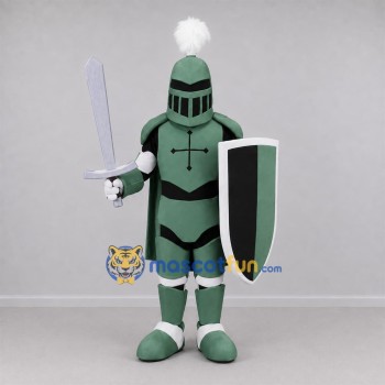 Custom Green and White Knight Mascot Costume Adult Full Body Suit for Medieval Events Custom Green and White Knight Mascot Costume Adult Full Body Suit for Medieval Events