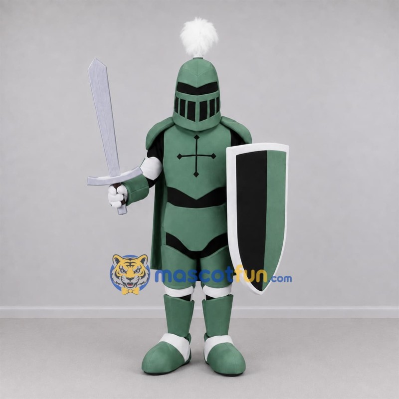 Custom Green and White Knight Mascot Costume Adult Full Body Suit for Medieval Events Custom Green and White Knight Mascot Costume Adult Full Body Suit for Medieval Events