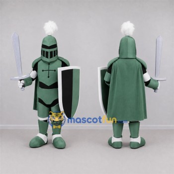 Custom Green and White Knight Mascot Costume Adult Full Body Suit for Medieval Events
