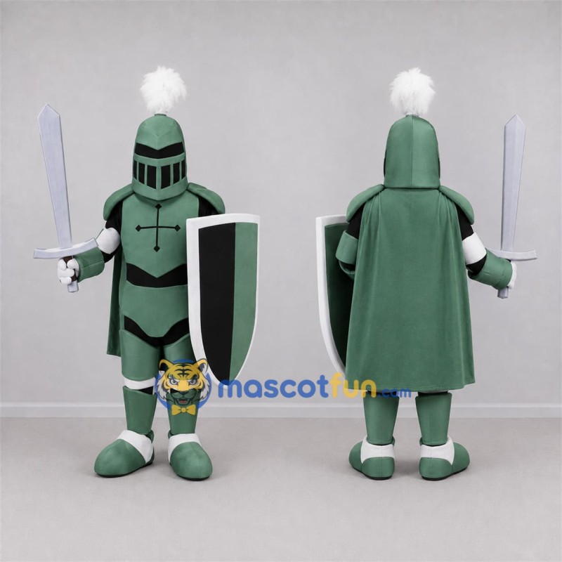 Custom Green and White Knight Mascot Costume Adult Full Body Suit for Medieval Events Custom Green and White Knight Mascot Costume Adult Full Body Suit for Medieval Events
