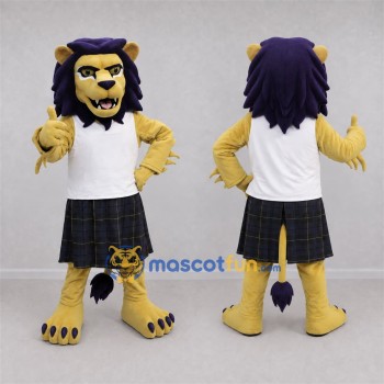Custom Yellow and Purple Highlander Lion Mascot Costume Adult Full Body Suit for Highland Games